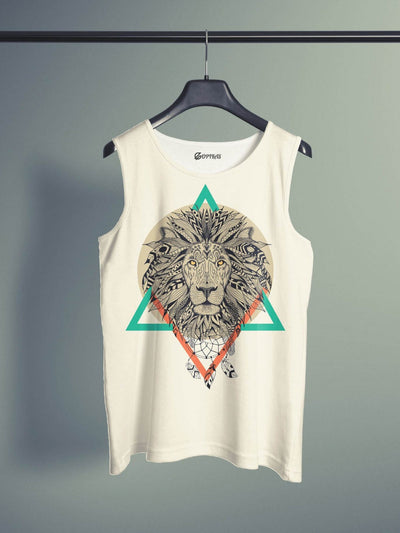 Dual Triangle Lion Leo King White Tank Top